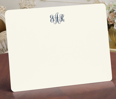 Script Monogram Flat Note Cards - Raised Ink